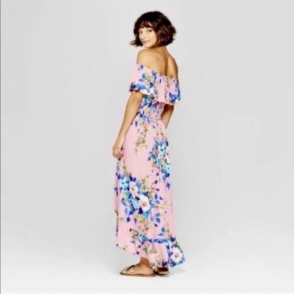 *SOLD* Off shoulder floral midi maxi dress buttons - Picture 3 of 13